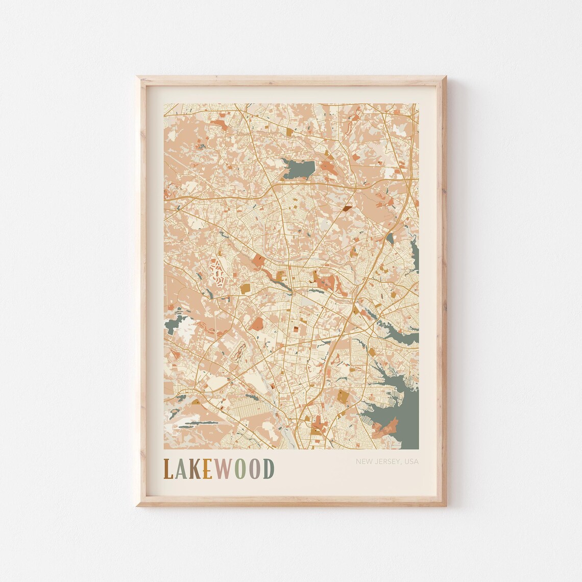 Lakewood New Jersey Boho City Street Map Hometown Gift Poster