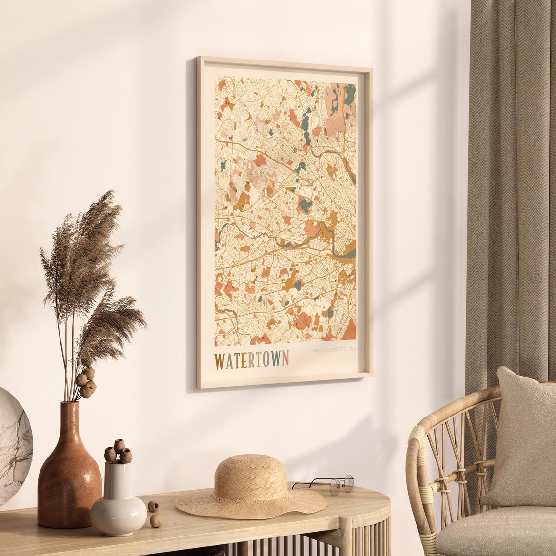 Watertown Massachusetts Boho Terracotta City Street Map Poster - Image 3