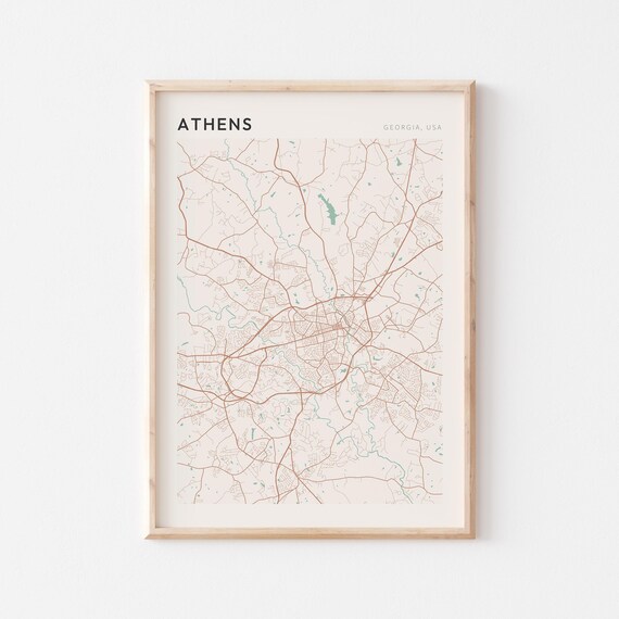 Athens Georgia Minimalist Terracotta Street Line Art Map Poster