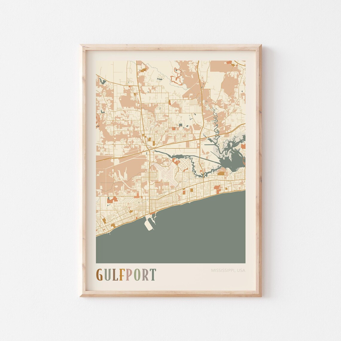 Gulfport Mississippi Scandinavian Boho City Map Wall Decor Poster