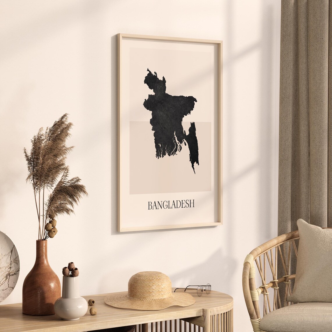 Bangladesh Boho Minimalist Black Country Silhouette Map Art Poster - Image 3