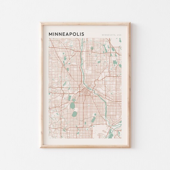 Minneapolis Minnesota Minimalist Copper Line Art Street Map Poster