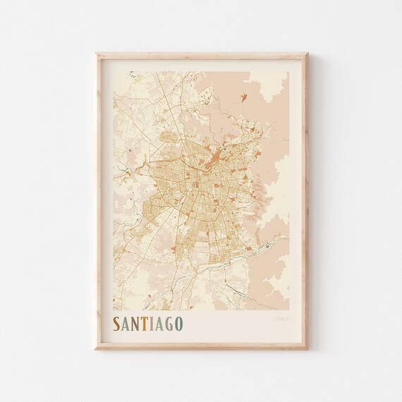 Santiago Map Poster Print Wall Art Chile Travel Gift Boho Decor