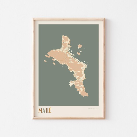 Mahe Map Poster Print Wall Art Seychelles Africa Travel Gift Boho Decor
