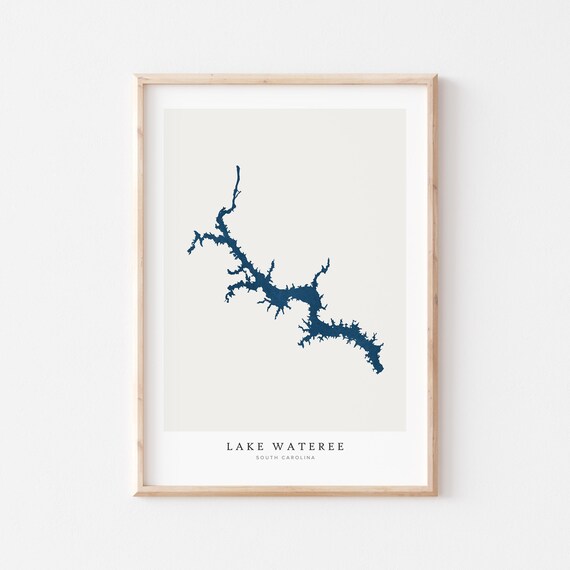 Lake Wateree South Carolina Navy Blue Map Silhouette Art Poster