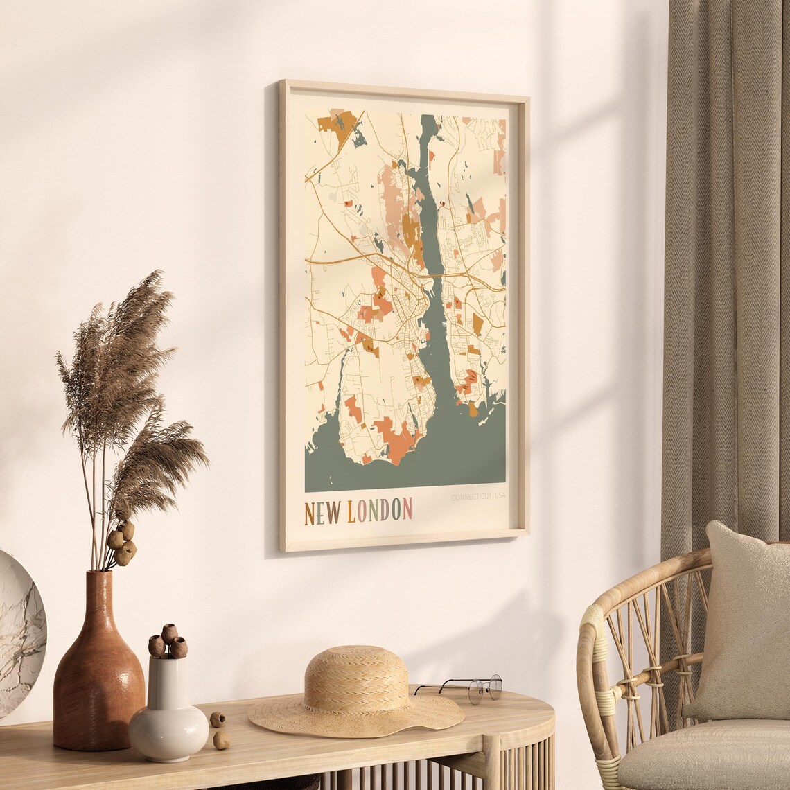 New London Connecticut Colorful Retro Coastal City Map Poster - Image 3
