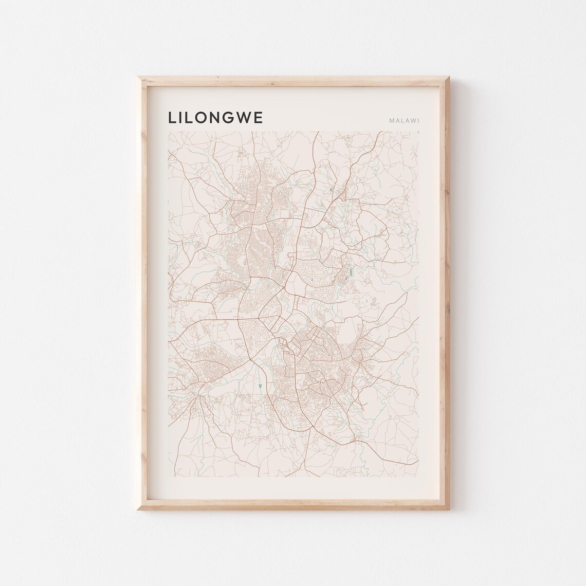 Lilongwe Map Poster Print Wall Art Malawi Africa Travel Gift Minimalist