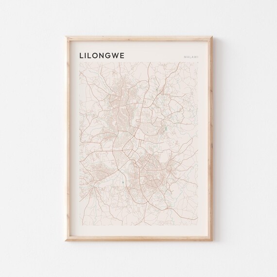 Lilongwe Map Poster Print Wall Art Malawi Africa Travel Gift Minimalist