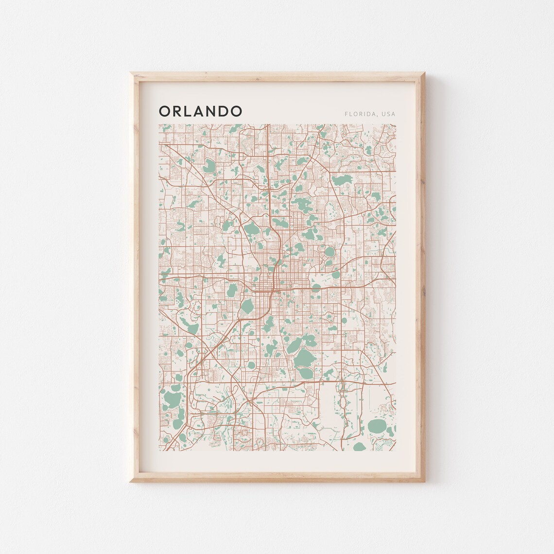 Orlando Florida Modern Farmhouse City Map Poster for Office Wall Decor