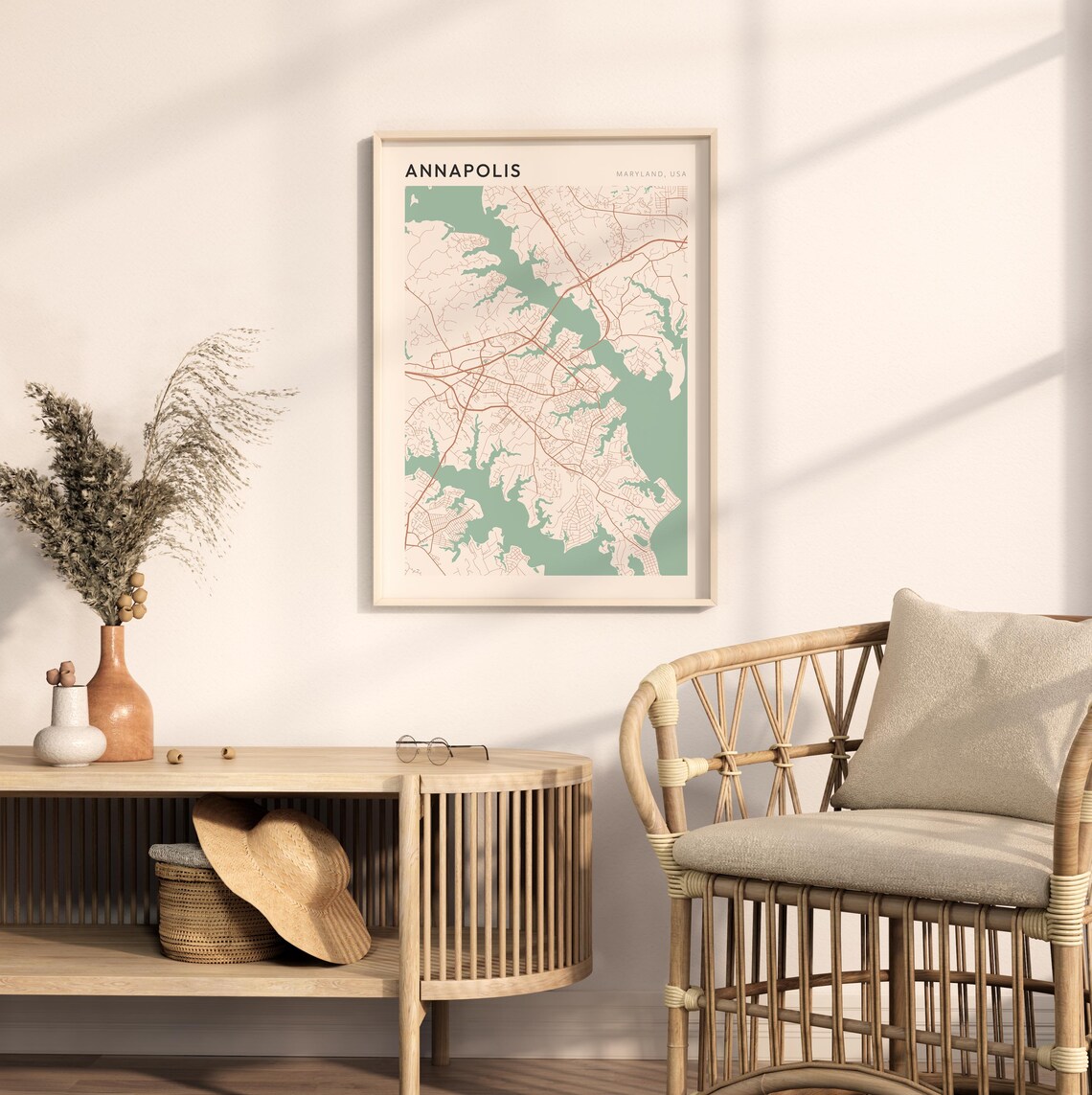 Annapolis Maryland City Map Poster Minimalist Line Art Modern Wall Decor Gift - Image 2