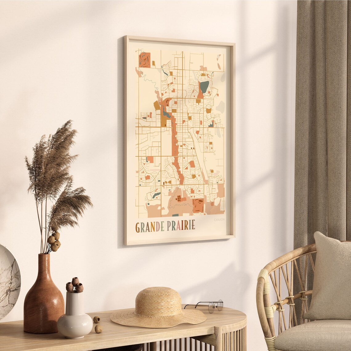 Grande Prairie Canada Warm Terracotta Minimalist City Map Poster Decor - Image 3