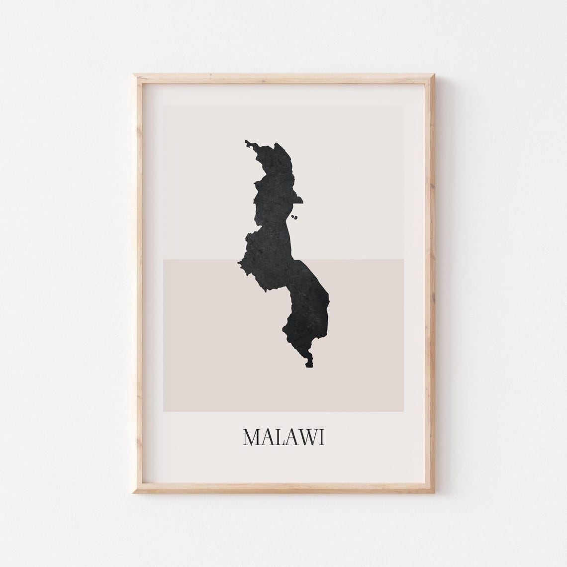 Malawi Country Map Minimalist Black Beige Boho Home Decor Poster
