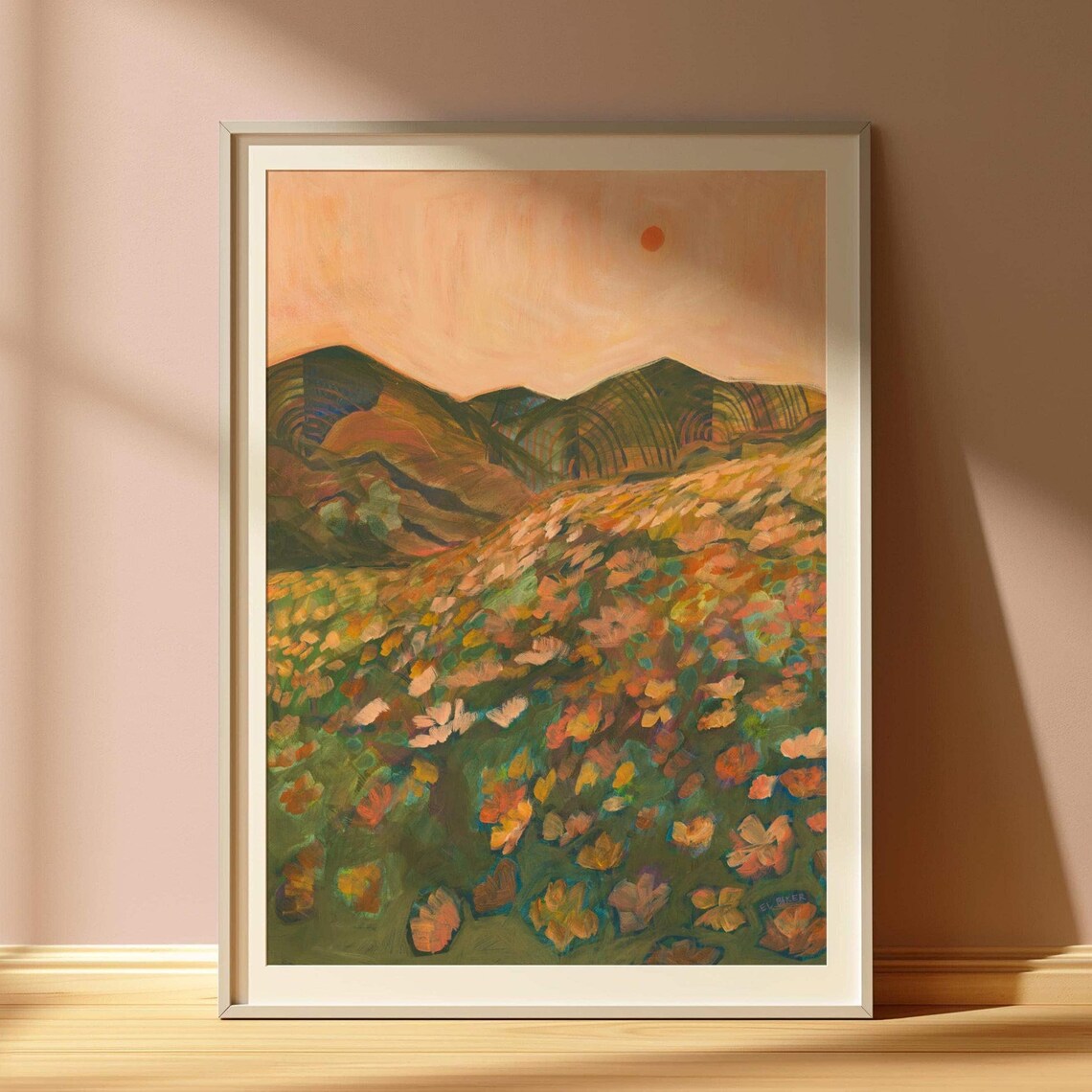 California Poppy Landscape Retro Desert Wildflower Art Print