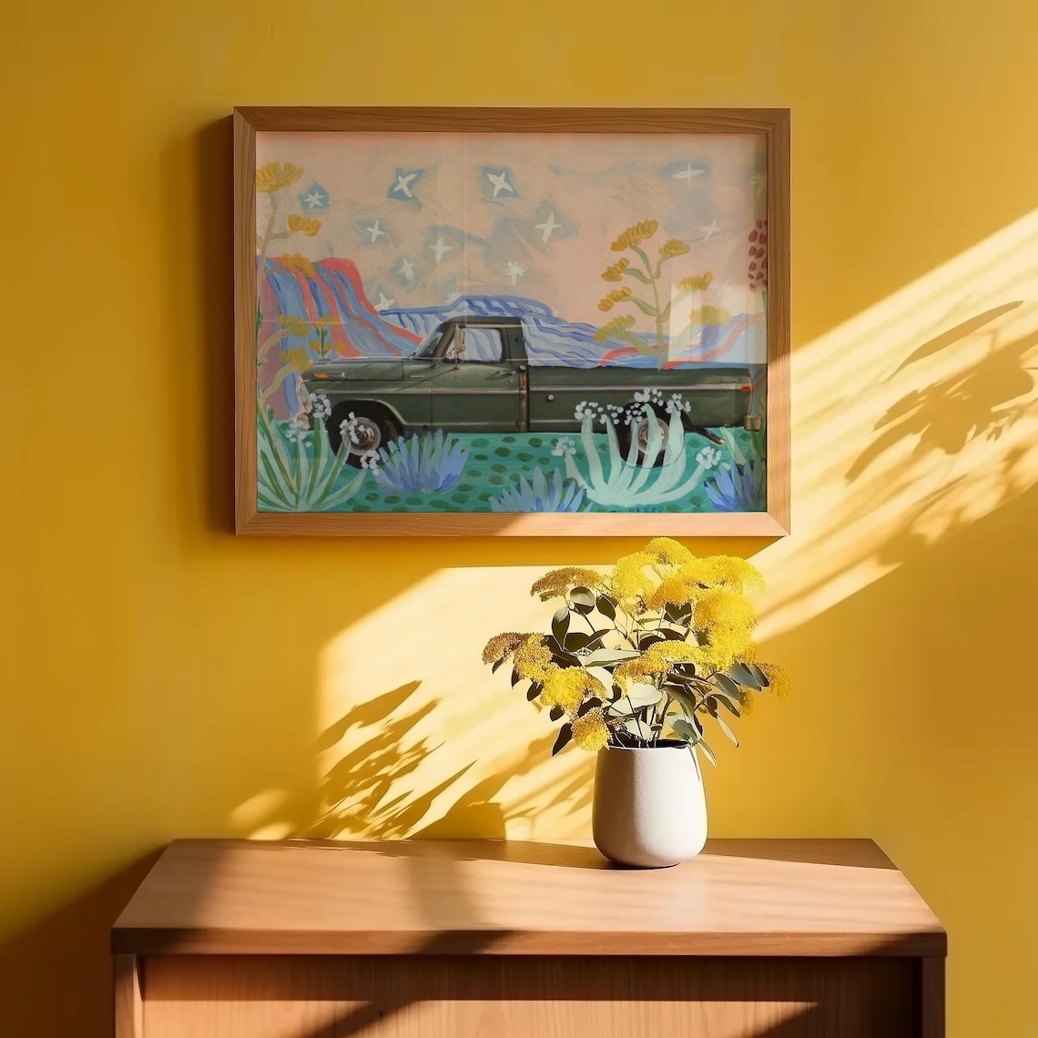 Retro Truck Desert Botanical Landscape Art Print