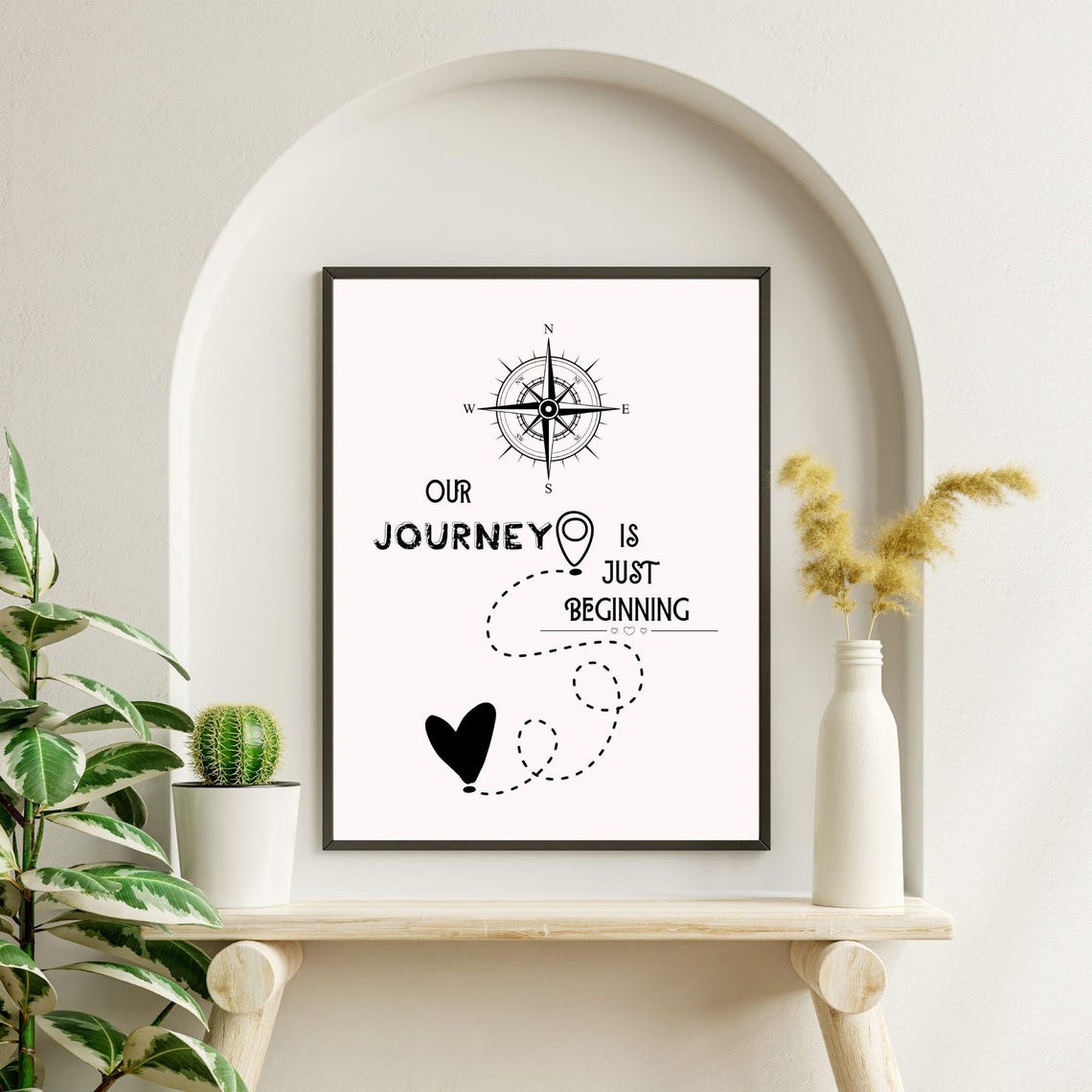 Our Journey Is Just Beginning Compass Heart Map Romantic Wall Poster - Image 6