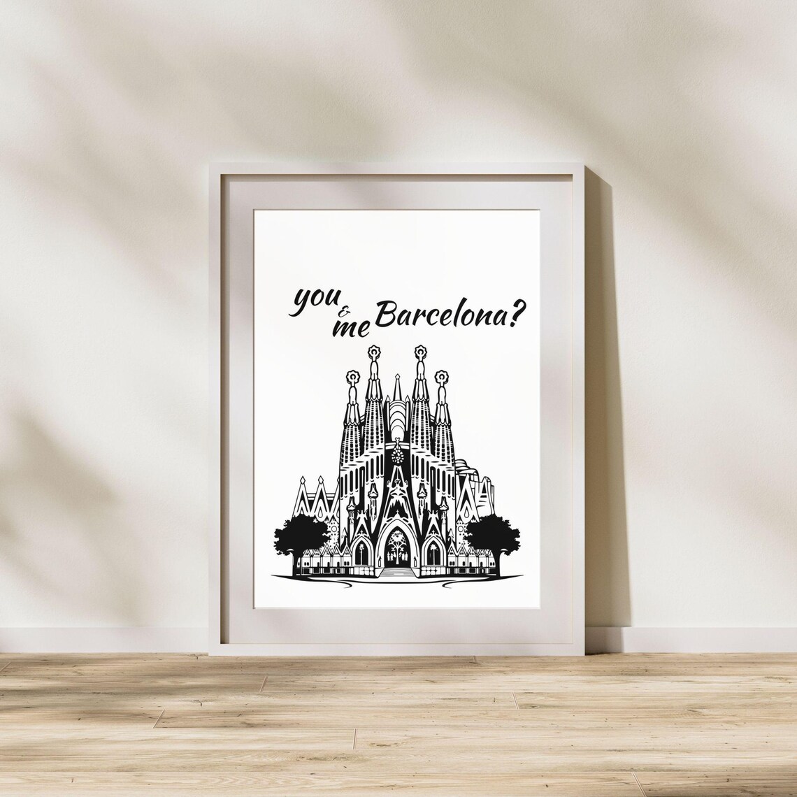 You And Me Barcelona Sagrada Familia Line Art Romantic Travel Poster - Image 4
