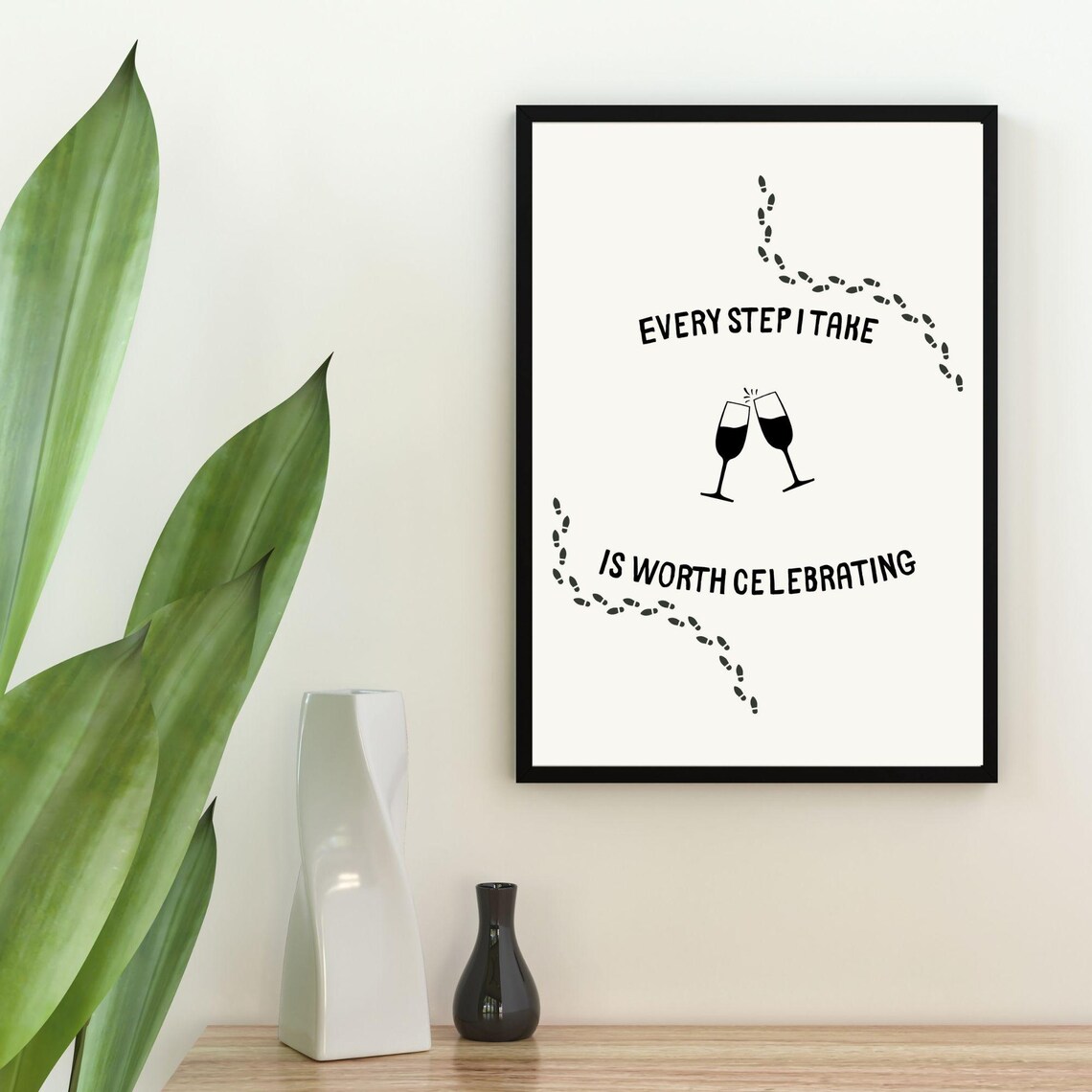 Every Step I Take Is Worth Celebrating Wine Cheers Footprints Minimalist Wall Art Poster - Image 5
