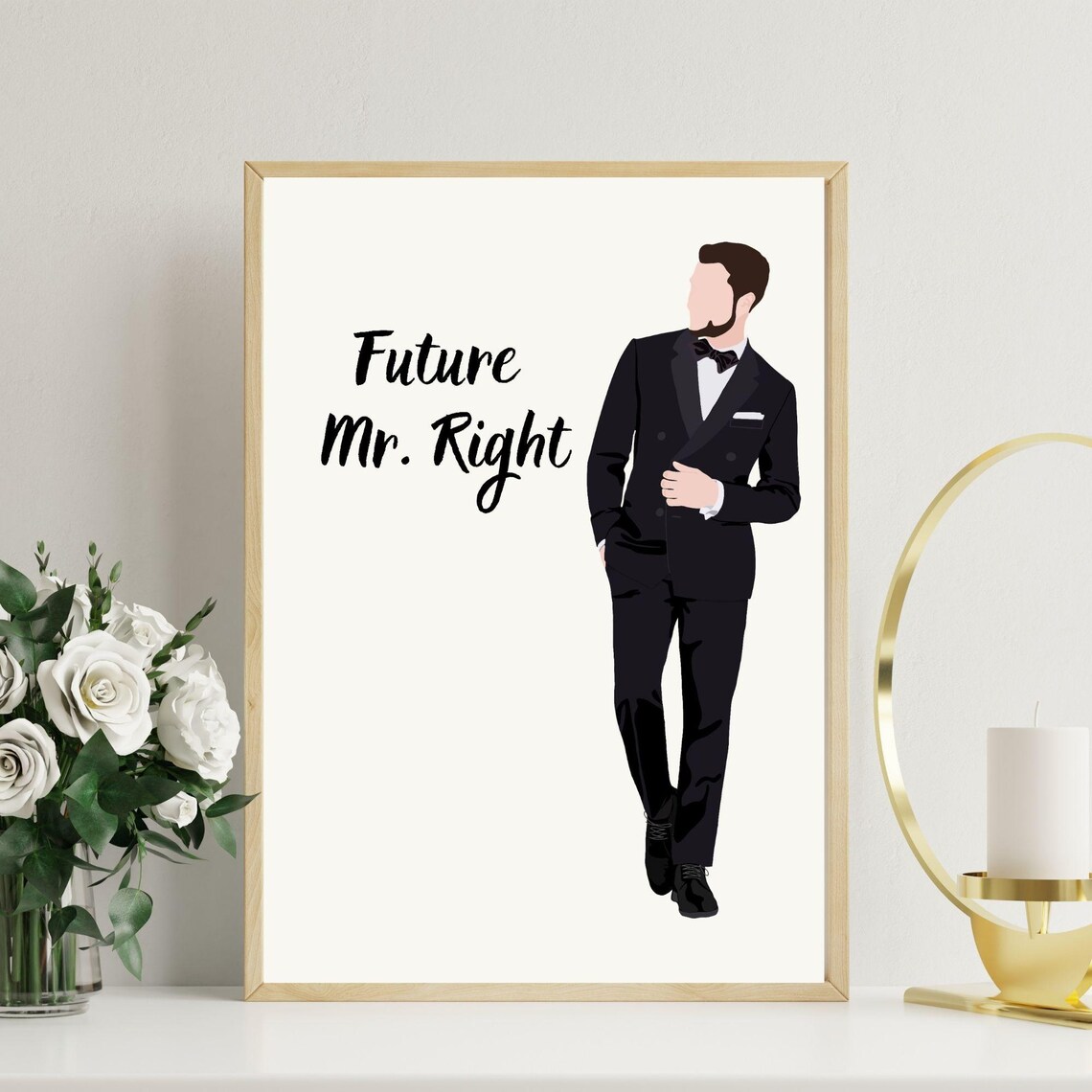 Future Mr Right Minimalist Art Print, Groom Illustration