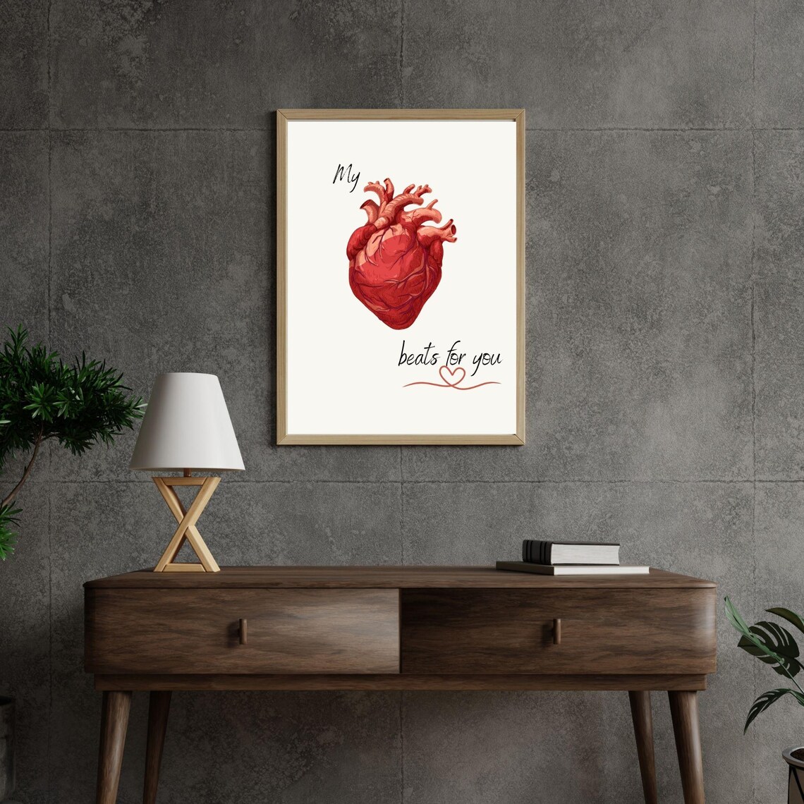 My Heart Beats For You Anatomical Red Heart Romantic Quote Poster - Image 4