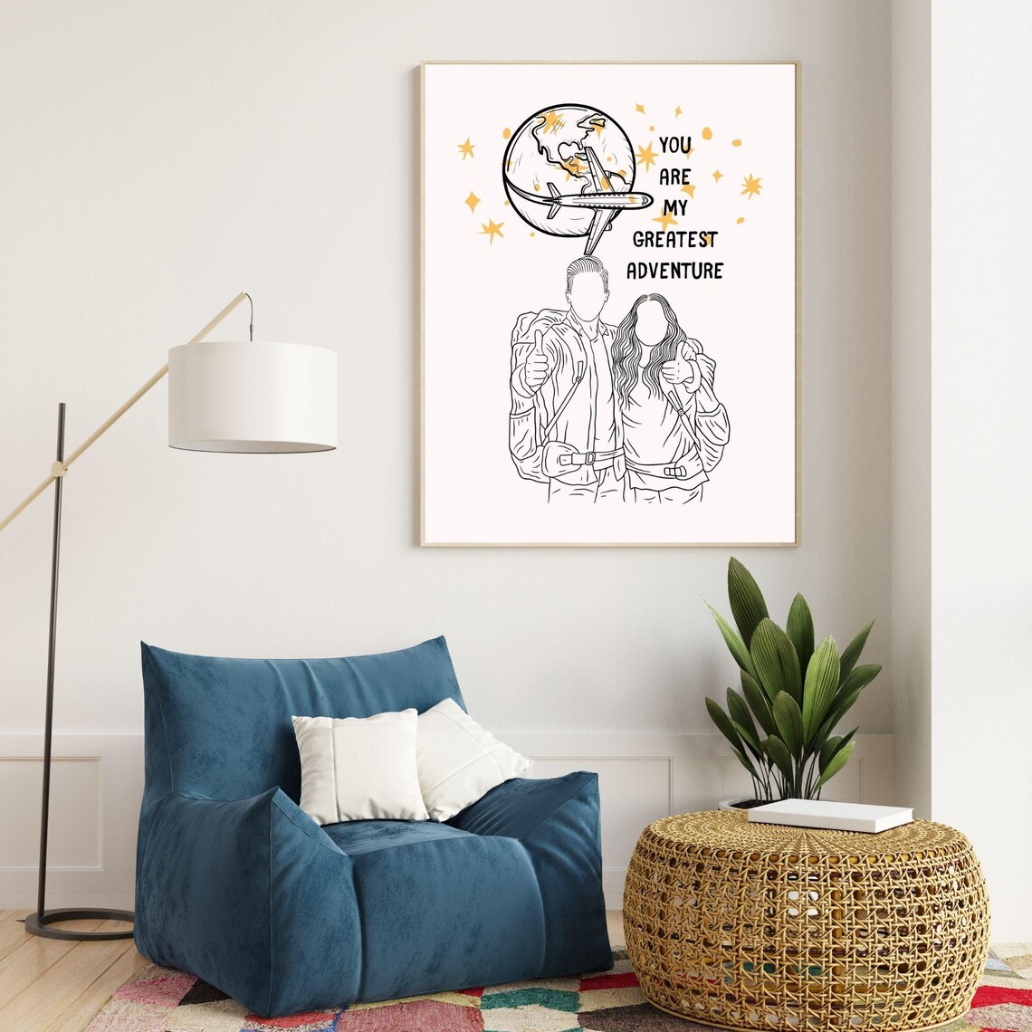You Are My Greatest Adventure Travel Couple Line Art Wall Poster - Image 3