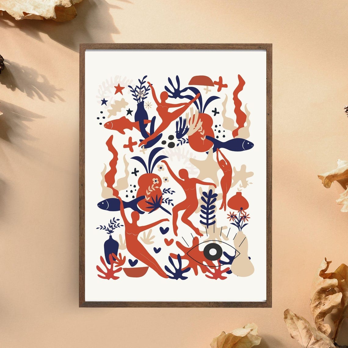 Matisse Inspired Artwork Featuring Women Bodies Shapes And Fish Motifs Wall Art