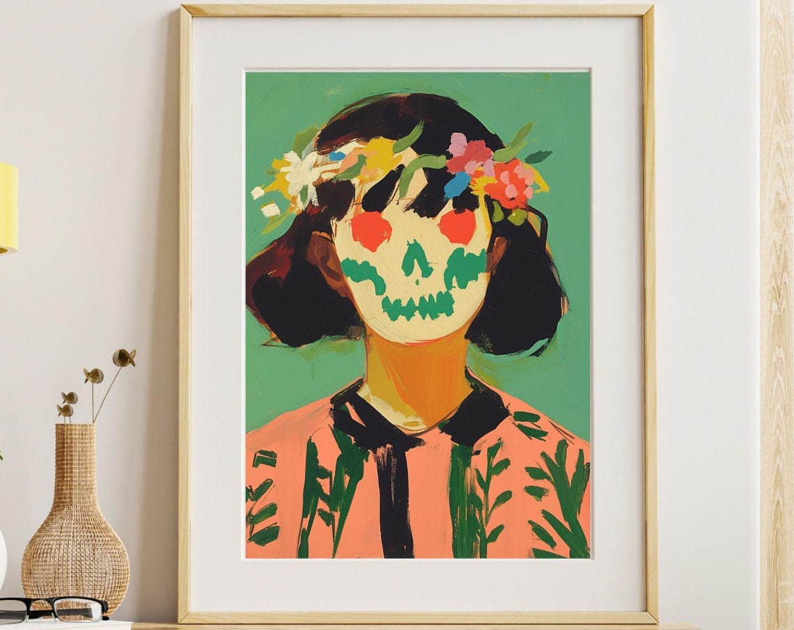 Practically Pretty No3 Colorful Floral Girl Skull Portrait Print