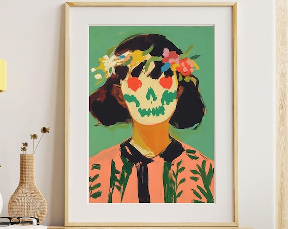 Practically Pretty No3 Colorful Floral Girl Skull Portrait Print