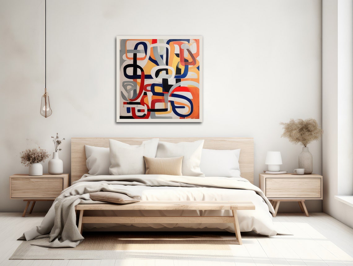 Colorful Interlocking Ribbon Loops Red Blue Orange Abstract Print - Image 2
