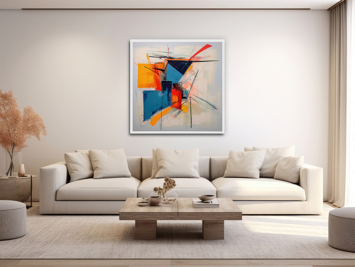 Large Abstract Wall Art Framed Print Modern Abstract Expressionist Painting Blue And Orange Multifacet 2 - Image 3