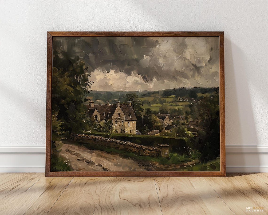 Gloomy Cotswolds Rainy English Countryside Cottage Storm Cloud Poster - Image 4