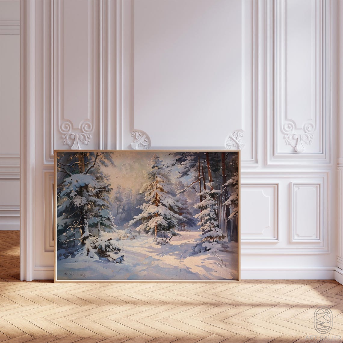 Winter Forest Snowy Pine Trees Sunlit Snow Path Landscape Art Poster - Image 5