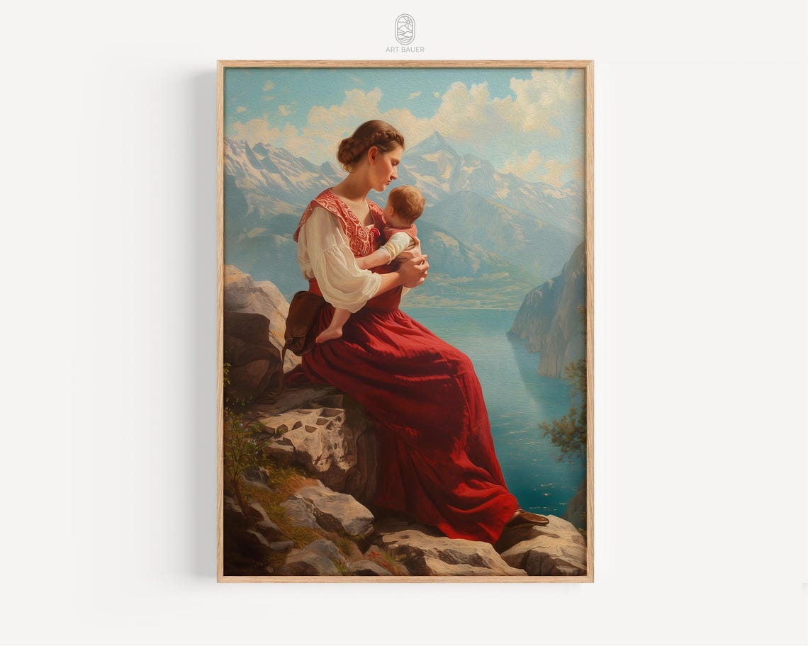 Woman Holding Her Baby Motherhood Artwork Mother And Child Print Motherhood Art Gift For Mom Poster Print