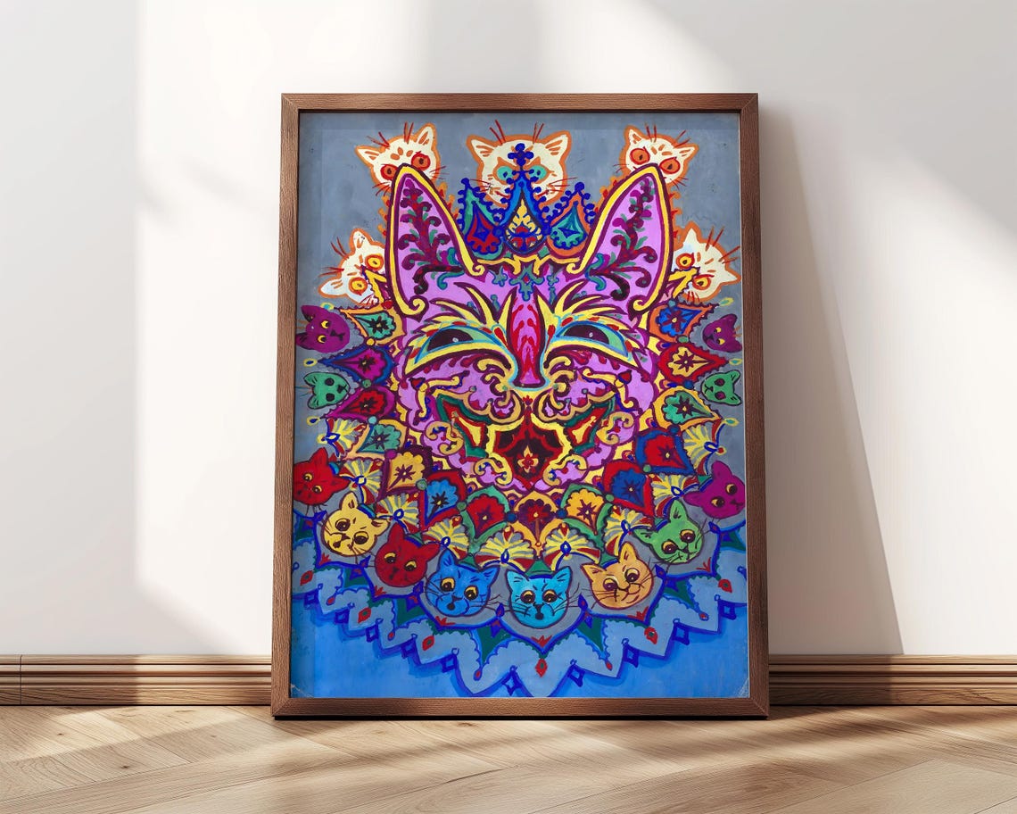 Louis Wain Psychedelic Rainbow Cat Portrait Kaleidoscope Art Print - Image 4