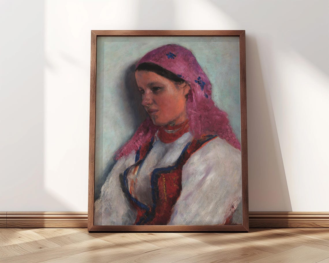 Girl From Bronowice Gierymski 1893 Pink Scarf Peasant Portrait Poster