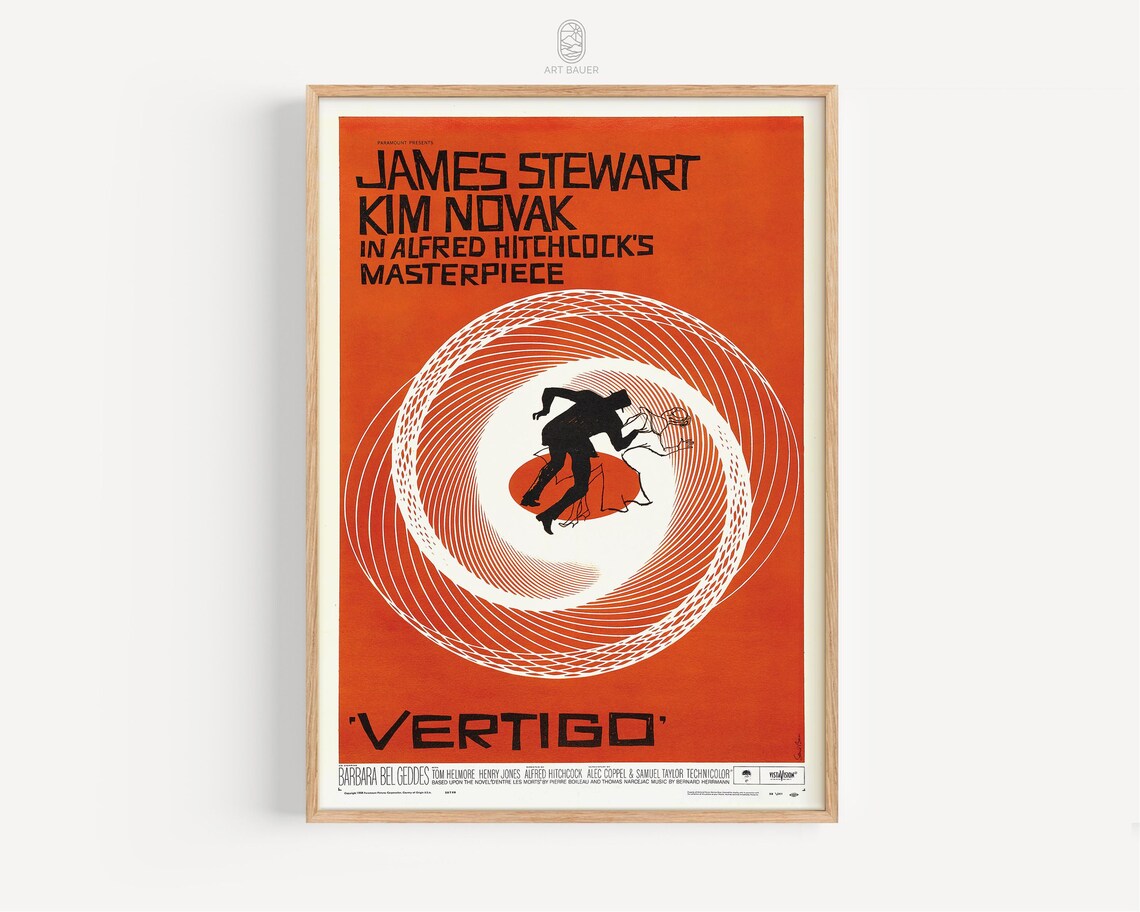 Vertigo 1958 Hitchcock Saul Bass Spiral Orange Classic Movie Poster