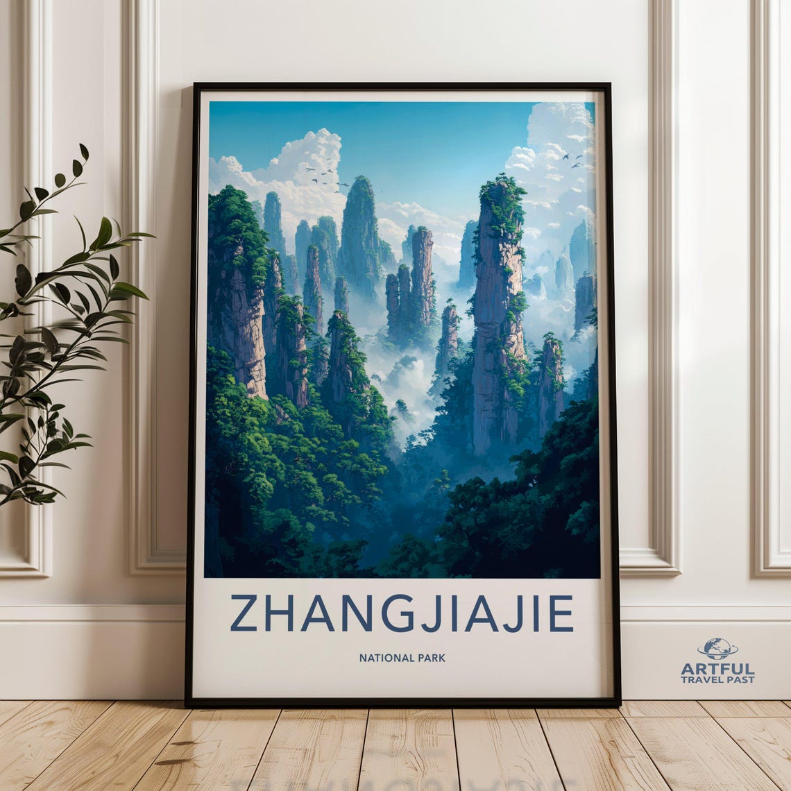 Zhangjiajie National Park Stone Pillars China Vintage Travel Poster