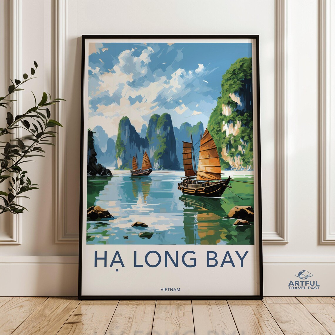 Ha Long Bay Vietnam Limestone Karsts Sailboats Seascape Travel Poster