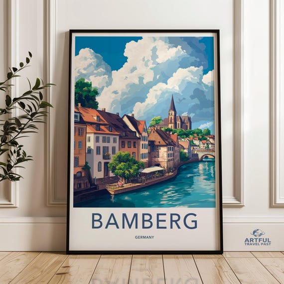 Bamberg Cityscape Art German Architecture Wall Decor Picturesque River View Poster European Travel Destination Print