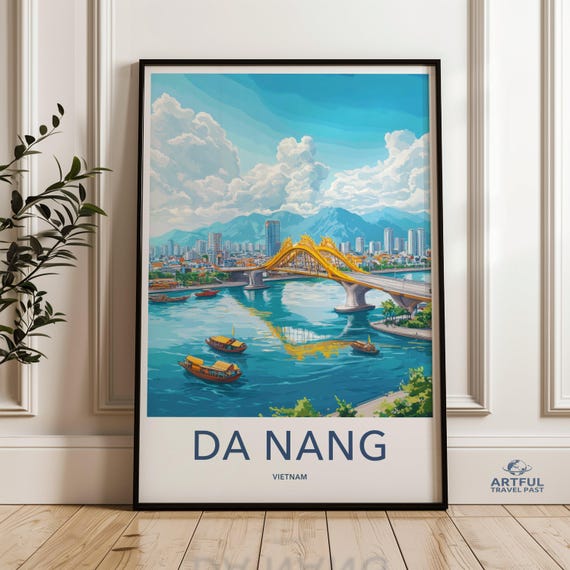 Da Nang Vietnam Han River Colorful Dragon Bridge Travel Poster
