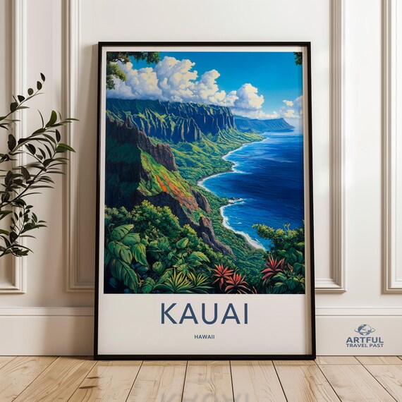 Kauai Hawaii Na Pali Coast Cliffs Turquoise Ocean Travel Poster