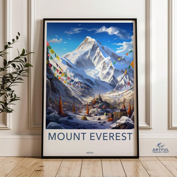 Mount Everest Himalayan Mountain Travel Poster, Nepal