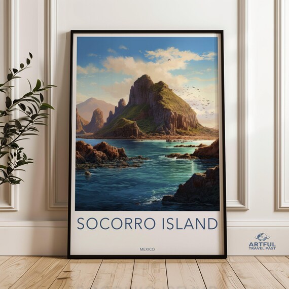 Socorro Island Mexico Volcanic Cliffs Ocean Seascape Travel Poster