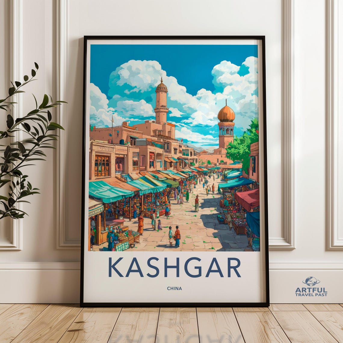 Kashgar China Vibrant Historic Old Town Bazaar Market Travel Poster