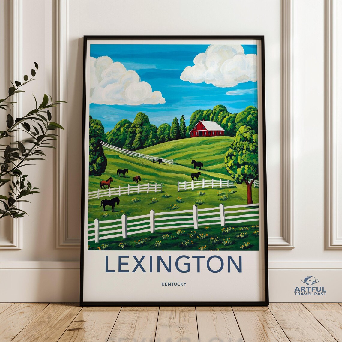 Lexington Kentucky Horse Farm Rolling Green Hills Travel Poster