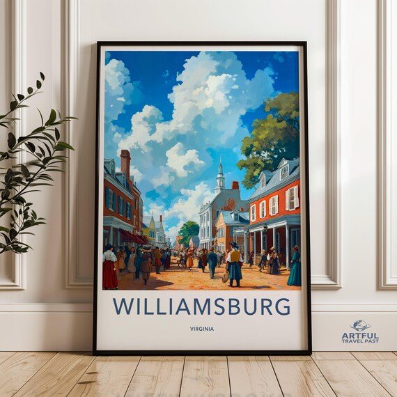 Williamsburg Virginia Colonial Town Square Vintage Travel Poster
