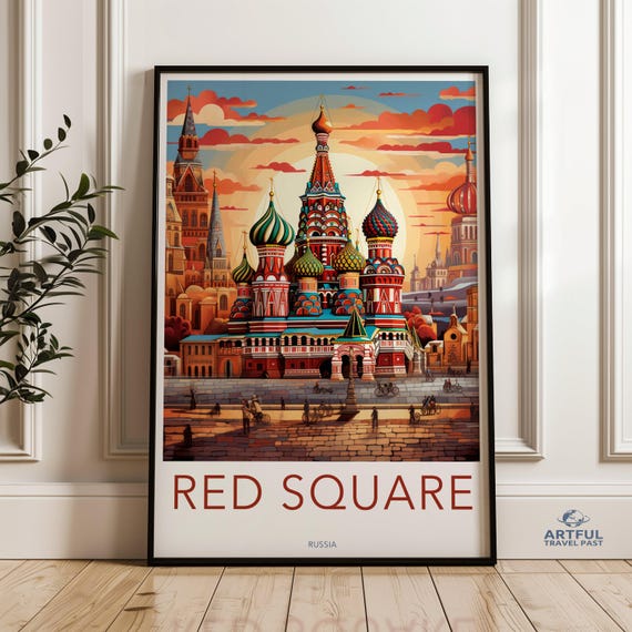 Red Square Russia Wall Art Historical Landmark Poster Moscow Cityscape Print Colorful Architectural Decor Travel Souvenir Artwork