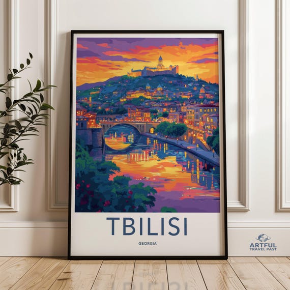 Tbilisi Georgia Sunset Cityscape Wall Art Colorful City Night Reflection Artwork Vibrant Panorama Print