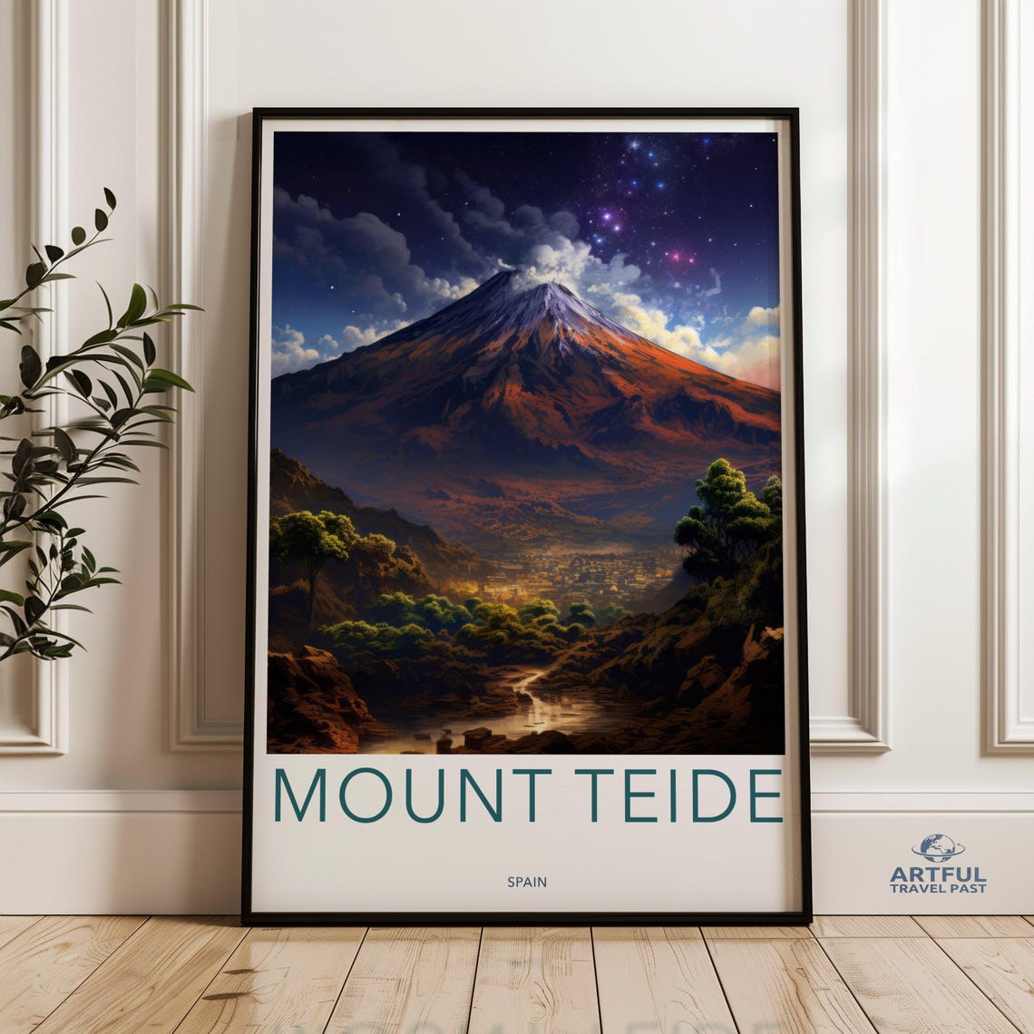 Mount Teide Spain Volcano Under Starry Night Sky Travel Poster