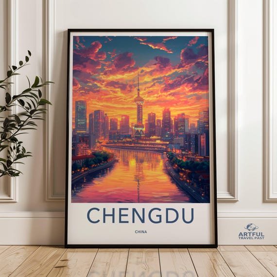 Chengdu Cityscape At Sunset Wall Art Stunning Skyline Poster Modern City Print Vibrant Urban Landscape Decor