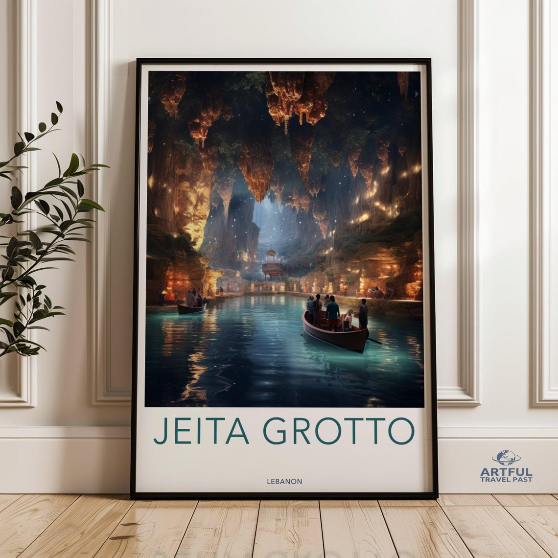 Jeita Grotto Lebanon Underground Cave River Boats Travel Poster